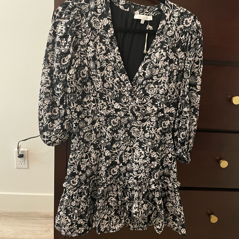 Olivaceous drop waist puff sleeve dress.
